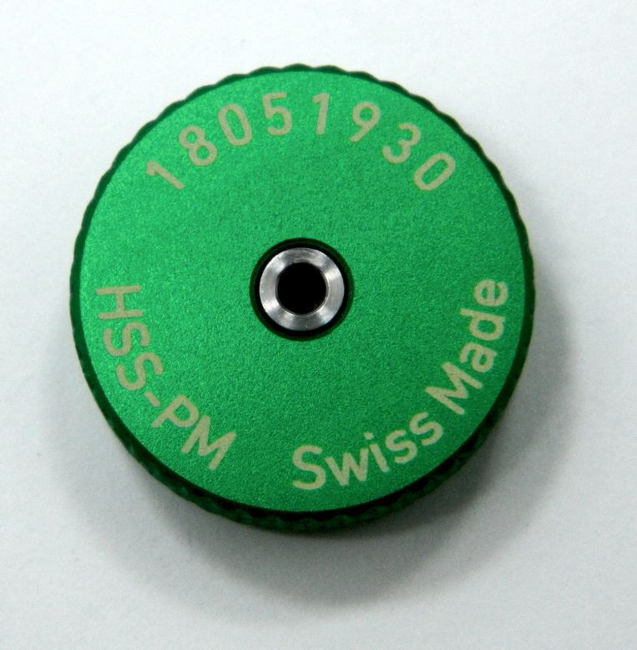 Picture of Back:Metric Thread Ring Gage 0.80 UNM also M.8 pitch 0.20mm  "Go" Ring member Precision Thread Gage made of High Speed Steel then hardened. Brand is MiniTaps Made in Switzerland to our specifications. Picture is representative of the gage.