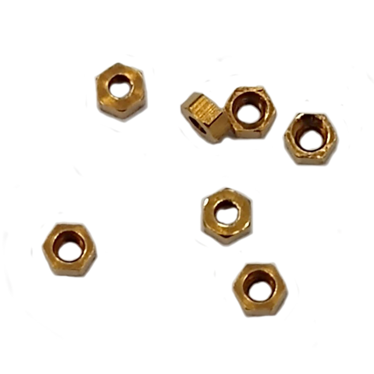 Picture is of actual product aren't looking great!
Machined Hex Nut
Thread 000-120 class 2 thread 
ACF 5/64" (across the flats) 2.00mm 
Thickness 0.39" / 1.0mm
Material: Brass
Part Color Finish natural "Brass color" 
Price is for 100 count package with bulk pricing available.