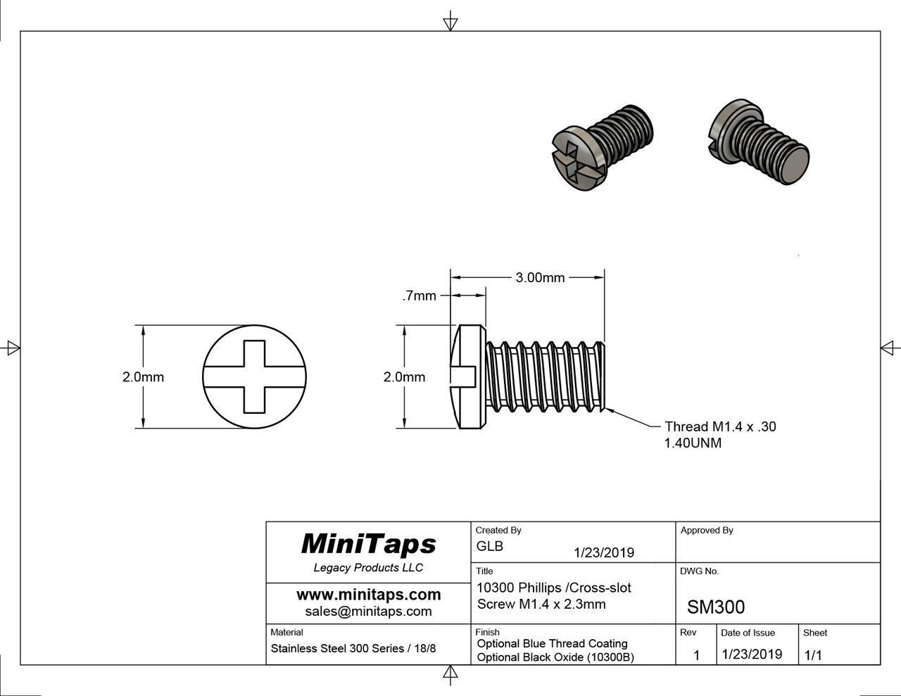 M1.4 Thread  x 2.3mm Length Phillips Cross Slot Machine Screw, Stainless Steel 100 Count #10300