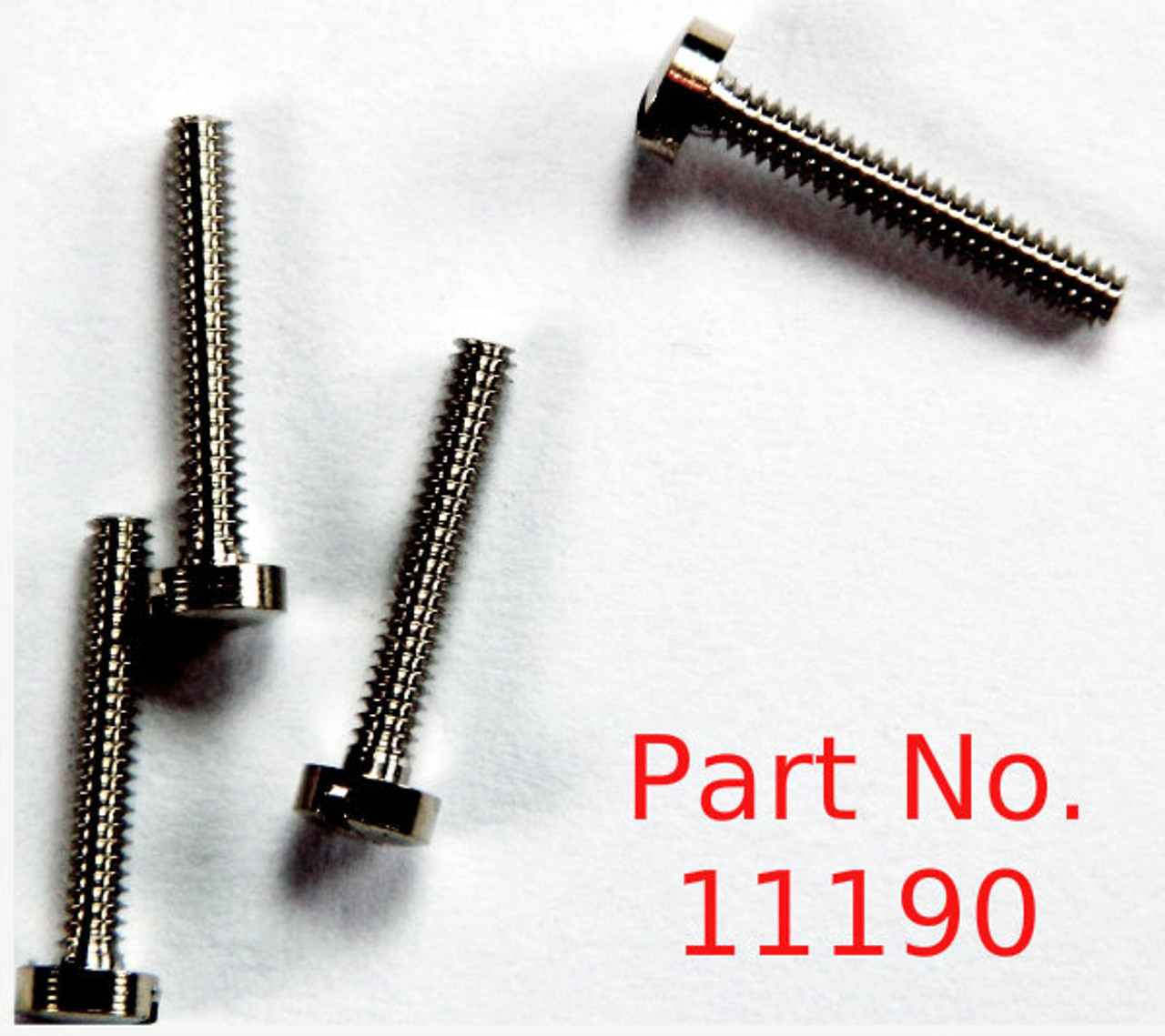 Machine Screw
Oversized Thread 00-90 (0.050”)
Head Diameter 2.5mm / 0.098"
Overall Length (OAL) is 8.8mm / 0.346"
Material: Nickel Silver, a premium copper alloy resistant to tarnish and often used in jewelry and eye wear.
Part Color Finish is Silver
Matching/Mating Hex Nut #11120.
Please note this has an over-sized thread major of .050" vs the standard thread major of .046"
Price is for 100 count package 