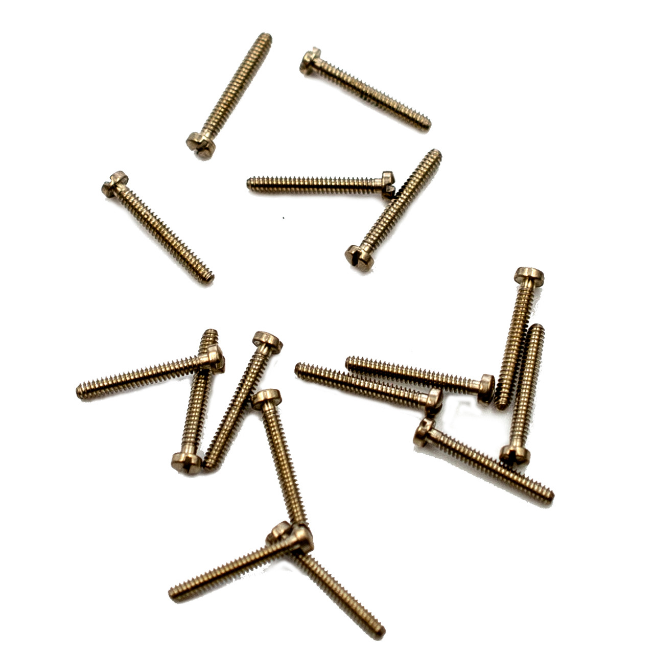 Machine Screw,   Thread 00-90 (0.046") Overall Length (OAL) 9.4mm, Threaded Length 5/16", Head diameter 2.0mm,    Material: Nickel Silver, a premium copper alloy resistant to tarnish and often used in Jewelry and eyewear.   
Part Color is Silver,    Also available in Gold color finish (11111G)

Matching hex nut # 11101 or 11101G in gold.


Price is for 100 count package with bulk pricing available.
Please contact us for bulk pricing pricing or any additional questions or information.