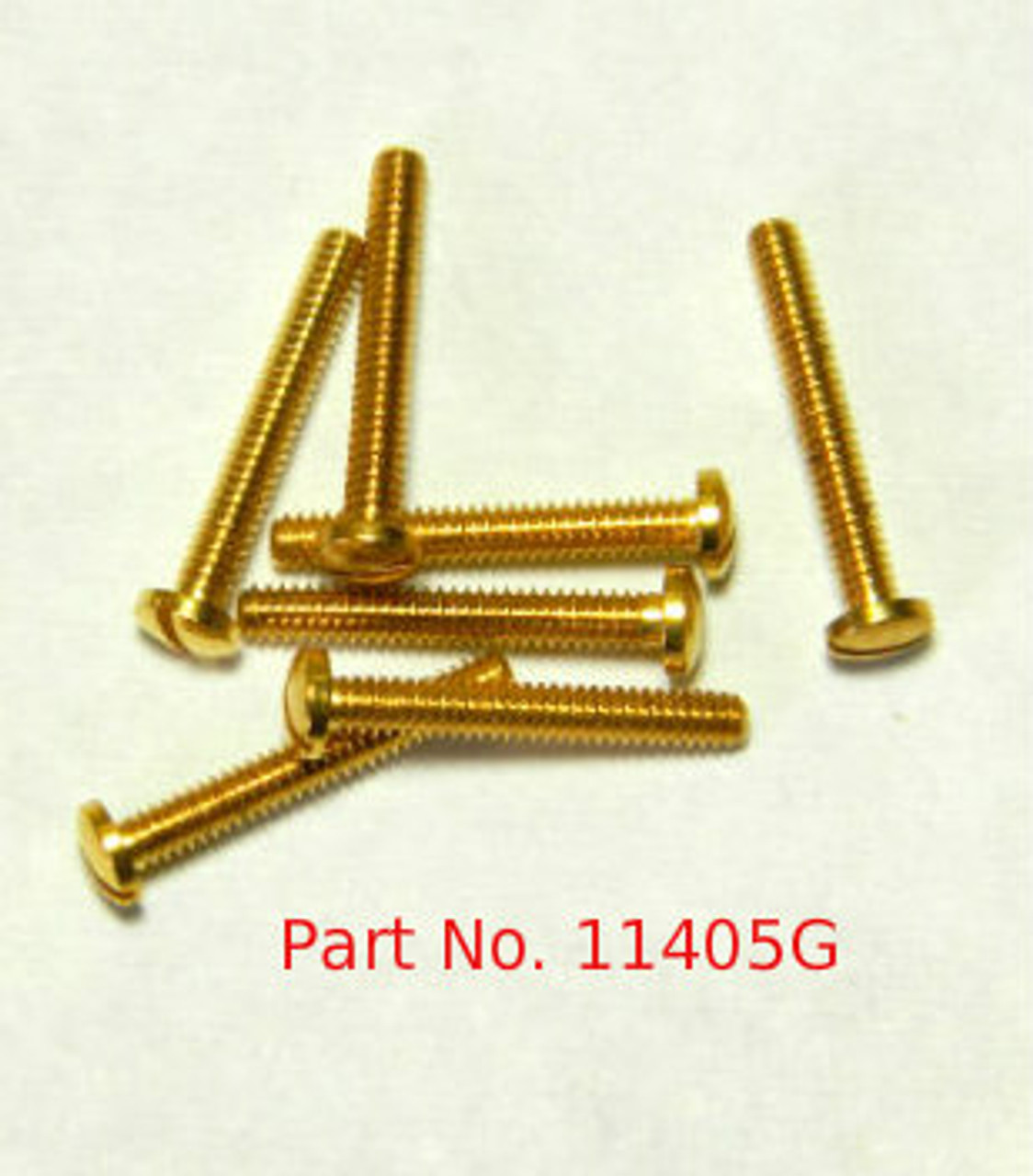 Machine Screw, Pan Head, Special,  Thread M1.4 (1.40UNM), Pitch .30mm, Head diameter 2.5mm, Threaded Length 9.7mm (3/8"), Overall Length 10.5mm,  Material Nickel Silver; a copper alloy superior to brass. Finish Color "Gold",   Price is for 100 count package with bulk pricing available.