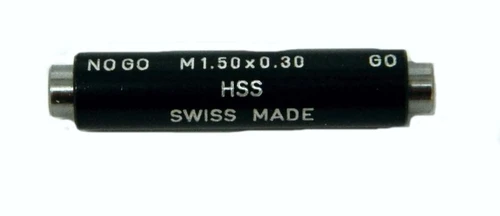 Metric Thread Ring Gage M1.5 x .30 pitch Set Go and No-Go; Precision Thread Gage made of High Speed Steel then hardened. Picture is of part, Made for us in Switzerland.