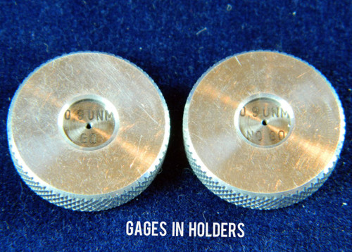 Metric Thread Ring Gage M.90 /  90UNM pitch .225mm;  A two piece set in single Rings Go & No-Go members, (in picture) Precision Thread Gage made of High Speed Steel then hardened. The picture is of the actual gages also not shown are aluminum handles for each member of the set.  We have 5 sets.  We have Brand is; ESO made in Switzerland