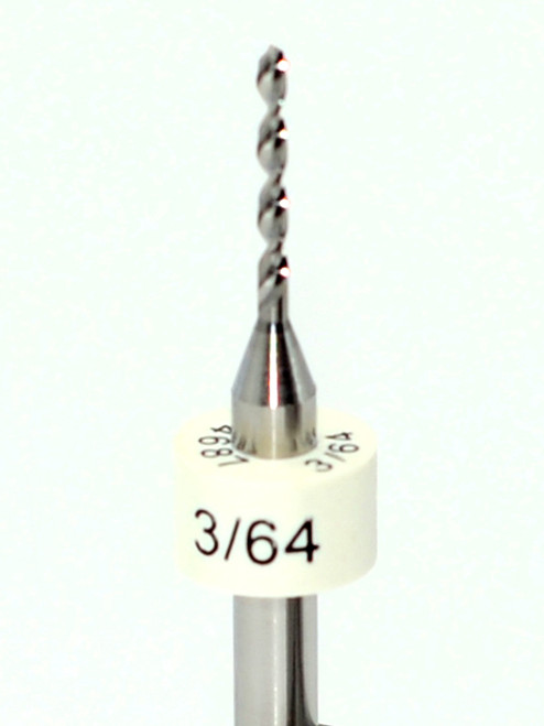 Drill bit Size: 1.19mm  Size 3/64"  

 Flute length: sizes .50 to .65mm 8.90mm, sizes .70 to 2.50mm 10.50mm

Drill Point 135Â°, Shank .125â€ / 3.18mm,Overall length 38mm /1.50â€

All bits have plastic size rings, Material Micro-Grain Carbide Grade ISO K20 / K30

Drill bits Self centering on flat surface Other surfaces use center drill first