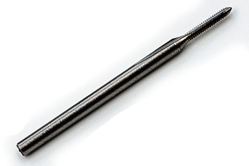 000-120 Tap
2 Flute Plug
American Miniature (to ANSI B18.6.3) Size 000 Thread 120 Per Inch
Class NS-2
Shank 0.060"
Made From Hardened High Speed Steel
Our taps are designed for production taping in Automatic screw machines, Tappers, CNC lathes and CNC mills.
Overall length of tap is 25mm (0.984") threaded length (tip to end of thread) 5.5mm (0.216"); lengths can vary slightly between batches.