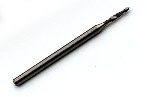 M.9 (0.90UNM) Thread Tap
Spiral 2 Flute Plug
Thread Pitch .225mm
Length of Cut Approx. 4mm / .160"
Made to DIN Standards
Shank 0.060"
Made from Hardened HSS (High Speed Steel)
Designed for pulling the chips away from the cutting edge while tapping blind or through holes.
Suitable for production tapping of softer materials such as brass, copper, aluminum, plastic or similar.
This is a production tap for tapping in automatic screw machines, tappers, CNC lathes and CNC mills.