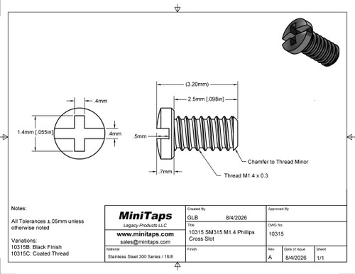 M1.4 Thread x 2.5mm x Length Phillips X Slot Machine Screw 100 Count #10315
