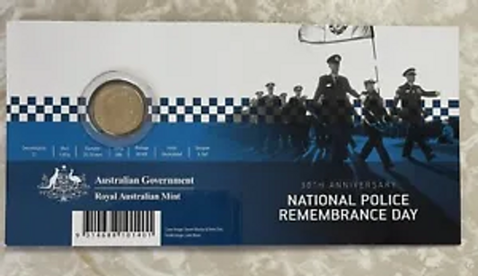 2019 National Police Remembrance Day $2 coloured coin on card C Mintmark