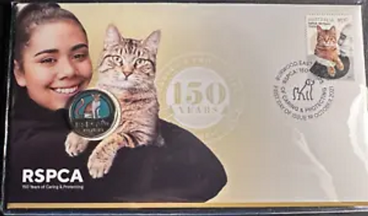 2021 RSPCA 150 Years Cat Stamp PNC coin cover