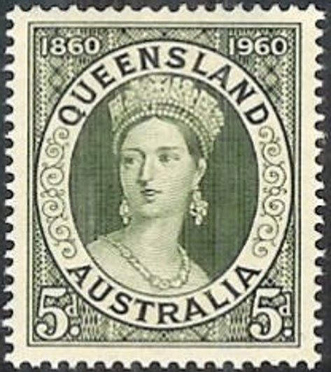 1960 ASC 365 5d Centenary First Qld Stamp