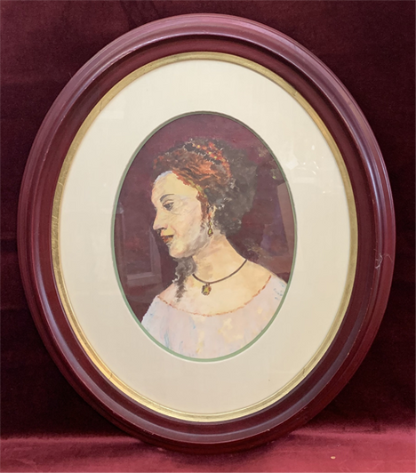 Lady in Oval Frame - Water Colour Painting