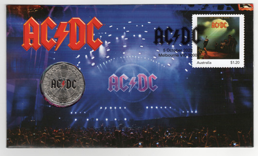 2023 AC/DC 50th Anniversary with 50c coloured coin PNC