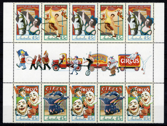 1997 ASC 1605b Circus gutter strip stamps