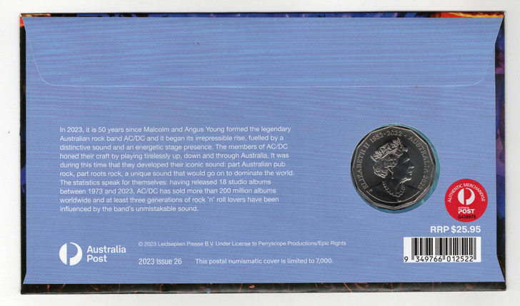 2023 AC/DC 50th Anniversary with 50c coloured coin PNC