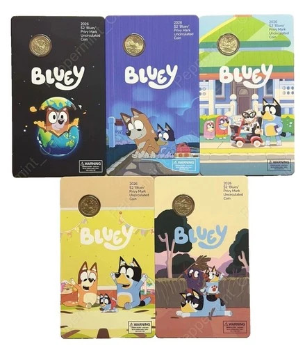 2026 Bluey $2 Privy Mark Coin 5 Coin Set UNC in Card RAM Full Set