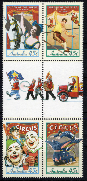 1997 ASC 1605c Circus gutter block of stamps