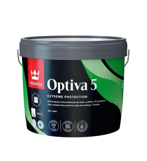 3L of Optiva 5 Paint in tin. Mixed to any colour, from any brand. 3L of Optiva 5 Paint in tin. Mixed to any colour, from any brand.