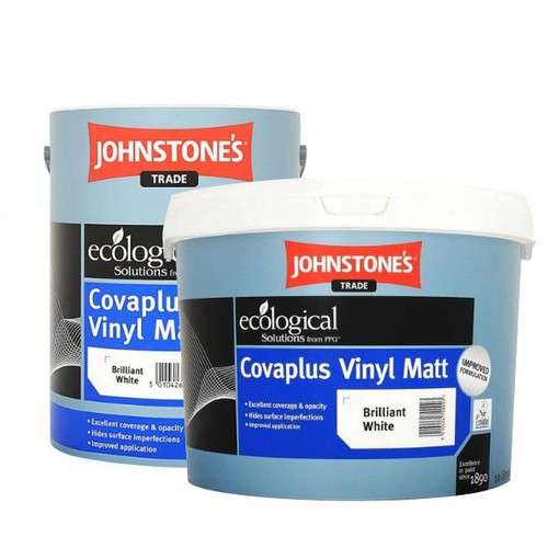 5L & 10L Tubs of Johnstone's Covaplus Vinyl Matt Emulsion Brilliant White Wall & Ceiling Paint