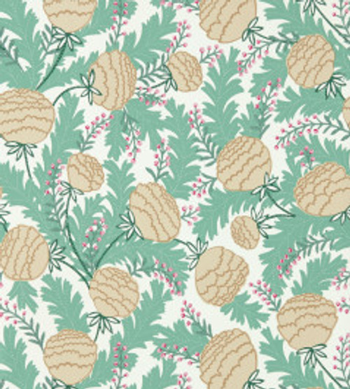 Oversized flowerheads in soft, buttercream yellow introduce Scions take on the Arts & Crafts period. Originally collaged and then translated into a wallpaper, scalloped petals and delicate berries add a lovely playful accent to this dreamy wallpaper.