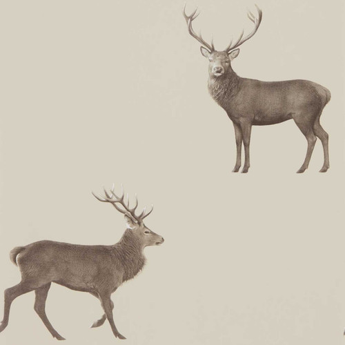 Majestic deer stand proudly and spaced apart on this smart wallpaper design, ideal for modern living spaces or more traditional reading rooms. Subtle golden metallic inks are printed beneath the hand drawn penwork and is available in both dark and light colourways. A fabric of the same name is also available.