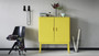 yellow cabinet painted in Tikkurila Helmi paint