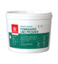 A clean, well-lit studio image showing three Tikkurila Finngard masonry products side by side — Silicone Allweather, Opaque, and Uni Primer. Each product is in a branded tin with a colour-coded label and bold white typography, arranged on a neutral background to highlight the packaging. The scene conveys quality, durability, and professional-grade exterior paint solutions.