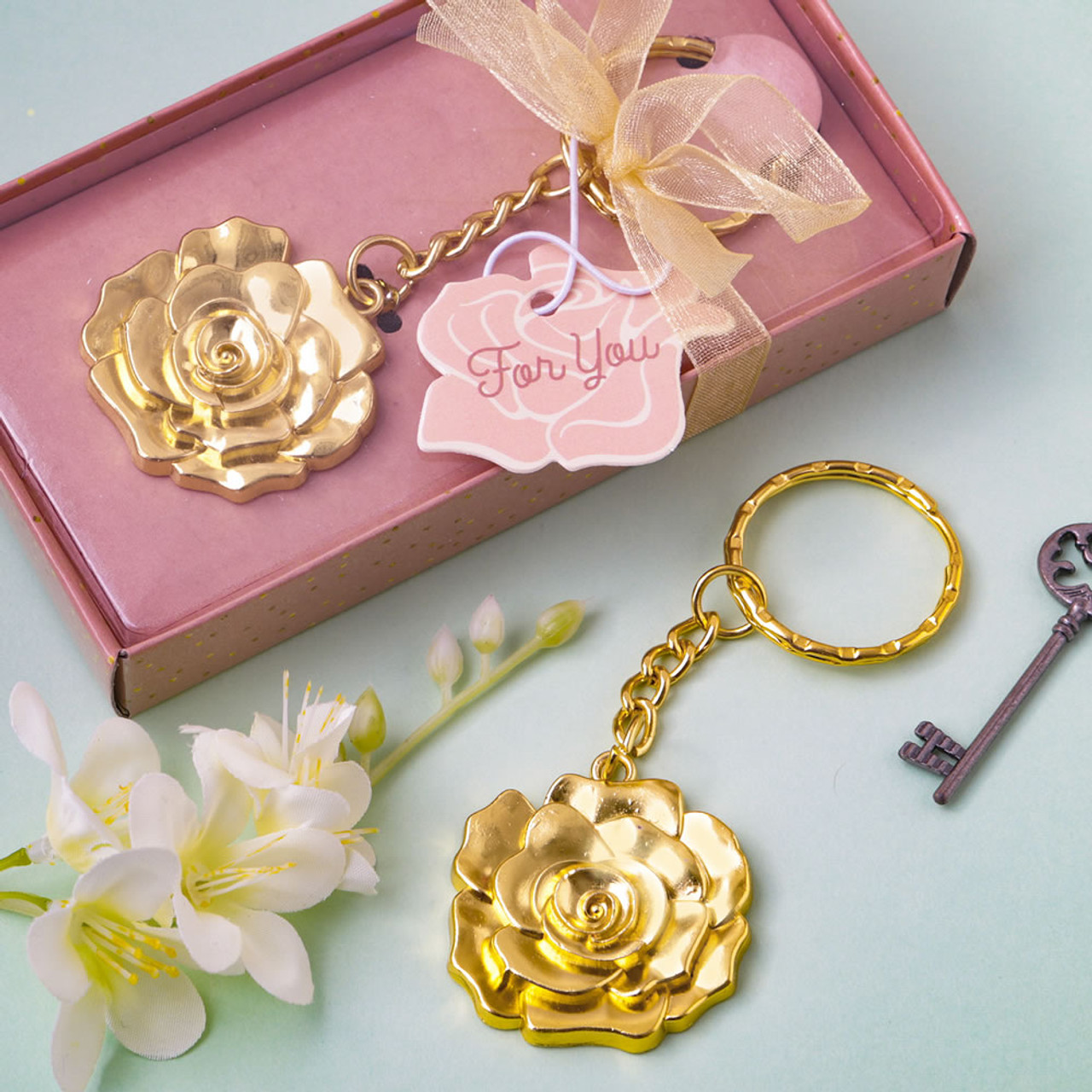 Fashioncraft Gold Rose Keychain Favor