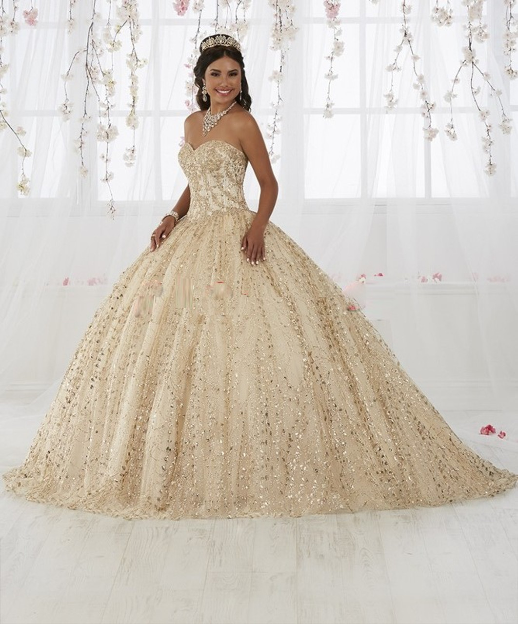 gold champagne quinceanera dresses