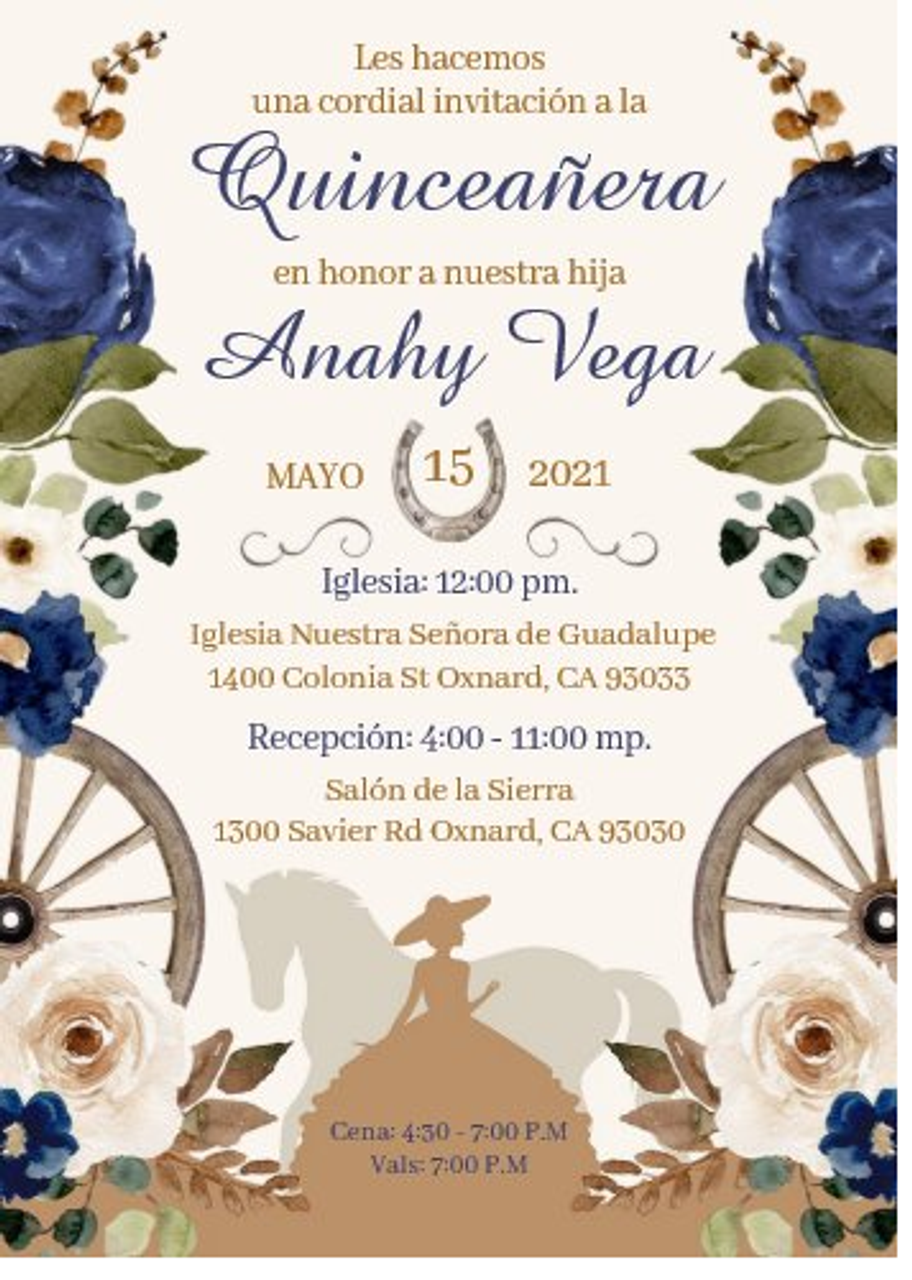 Blue Floral Quinceañera Invitation In Spanish, Zazzle