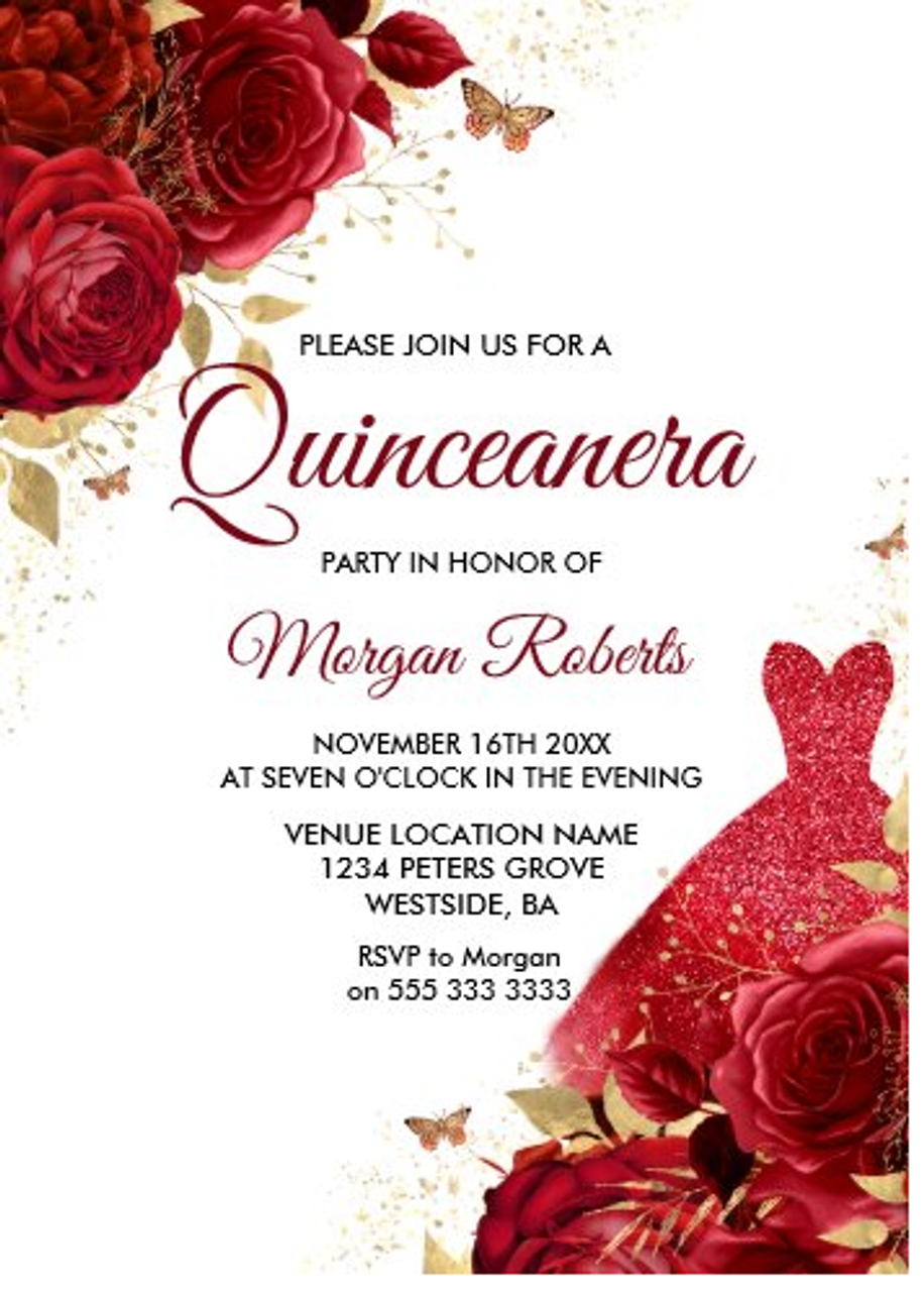 rOSES Quinceanera Invitation QS-IN5 set of 50