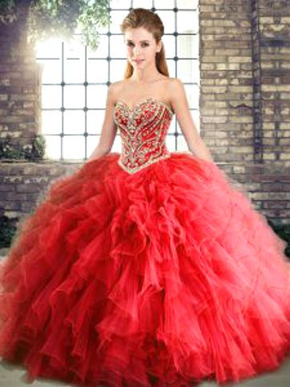 Red Quinceanera Dresses Sweetheart Beaded Ball Gowns With Detachable  Sleeves New | eBay