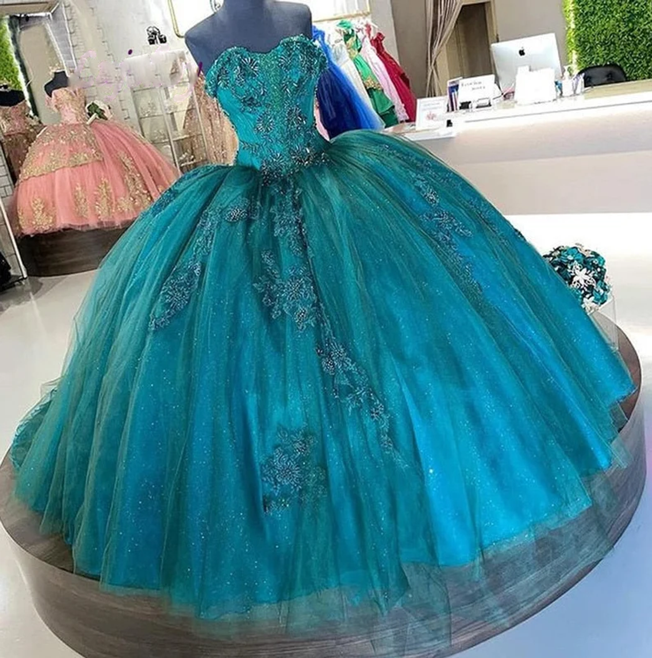 teal green quinceanera dresses