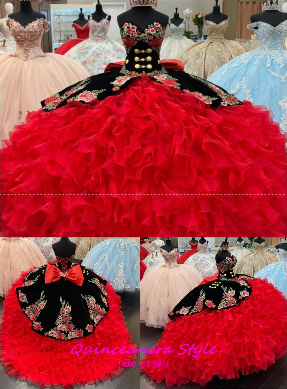 red and black quinceanera dresses