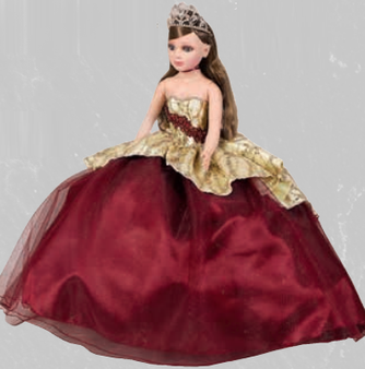 Burgundy and Gold Quinceanera Doll