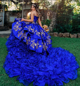 Royal Blue Charro Quinceanera Dress Back