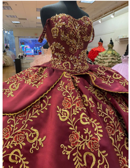 Burgundy Charro Quinceanera Dress