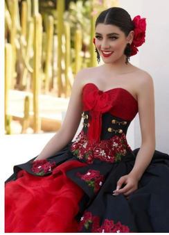 Red and Black Charro Quinceanera Dress