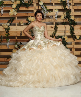 Champagne and Gold Quinceanera Dress