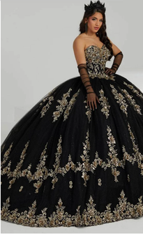 Appliqued Black Quinceanera Dress 