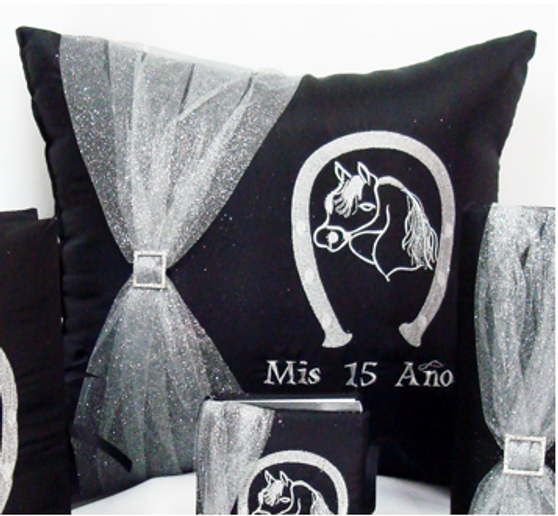 Black and White Horse Quinceanera Pillow Set