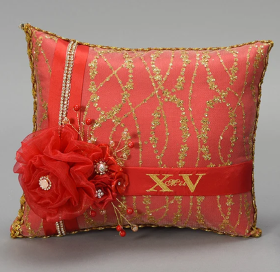 Red and Gold Quinceanera Pillow