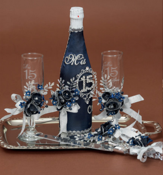 Navy Blue Quinceanera Toasting Set