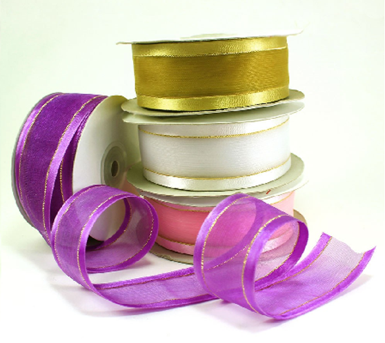 1.5" Organza Satin Edge with Gold/Silver Trim  - Pack of 5 Rolls