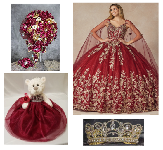 Burgundy Dress Quinceanera Package