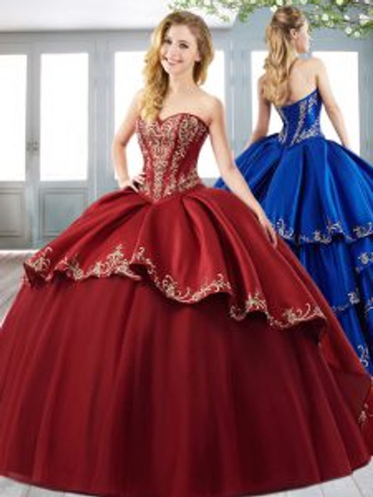 Wine Red Embroidered Quinceanera Dress