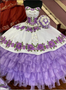 White and Lilac Charro Quinceanera Dress