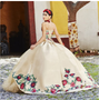 Virgen de Guadalupe Champagne Quinceanera Dress