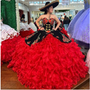 Red and Black Charro Quinceanera Dress