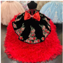 Red and Black Charro Quinceanera Dress Back